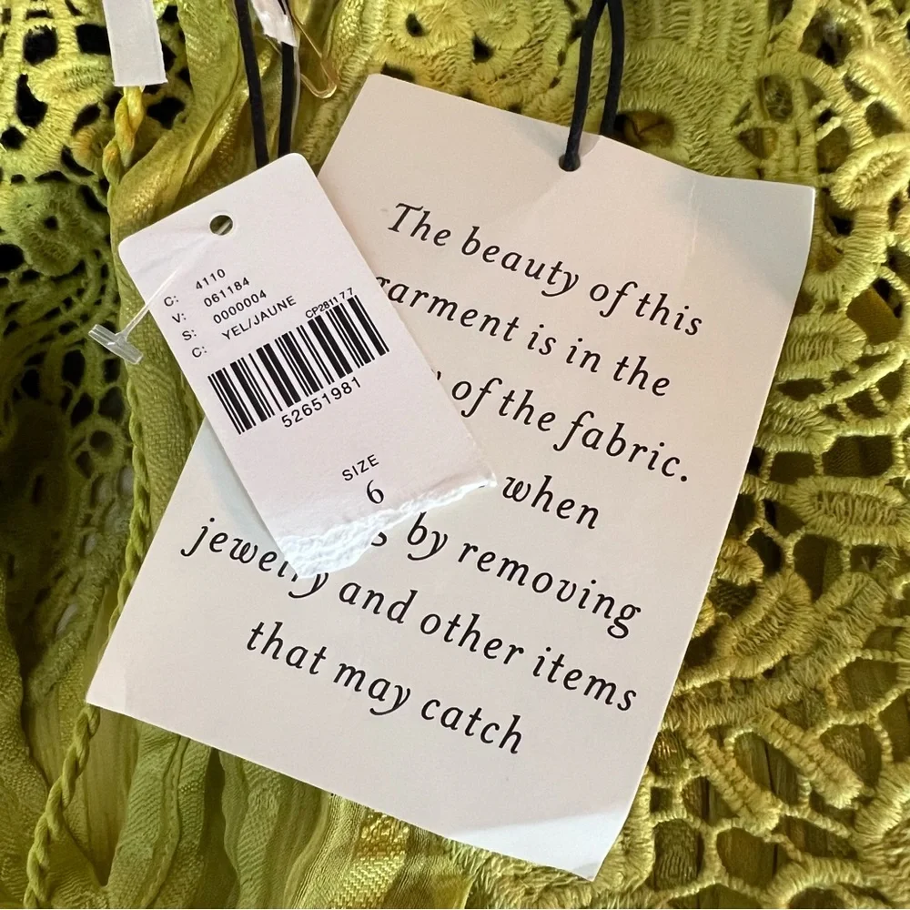 ANTHROPOLOGIE NWT Moira Peasant Blouse Top In Chartreuse Size 6